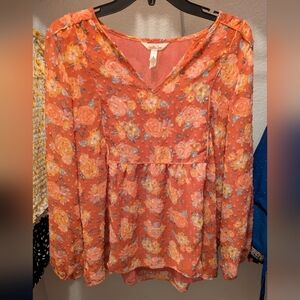 Matilda Jane Pink Floral Long-sleeved Babydoll Blouse - L